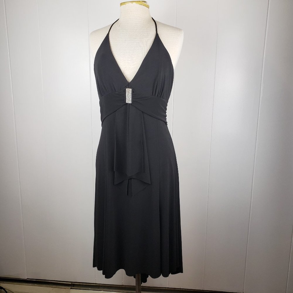 STUDIO 1940 Halter Black Dress Rhinestone Detail